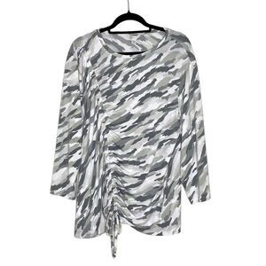 Cato Camouflage Side Ruched Tie Crew Neck Long Sleeve Workout Top Size 18/20W